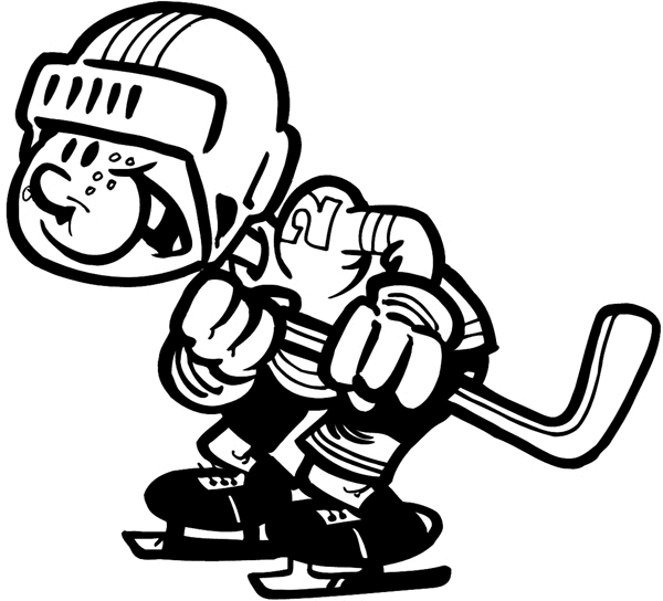 Little boy hockey player vinyl sticker. Customize on line.  Sports 085-1093